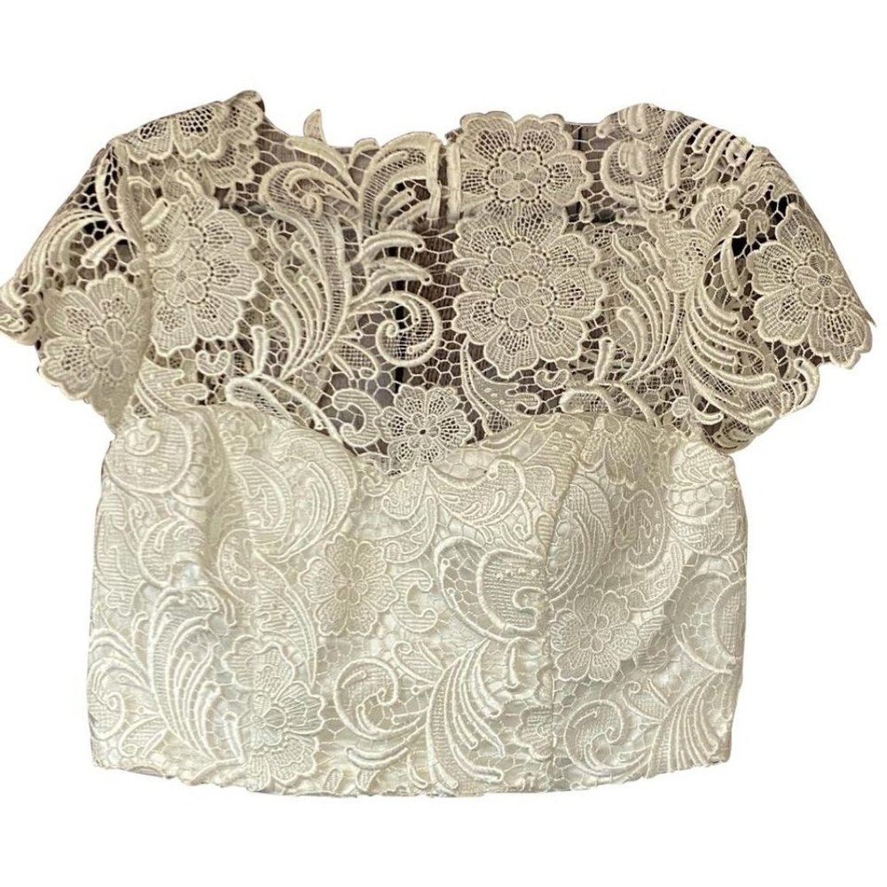 Lace Overlay Crop Top in Ivory